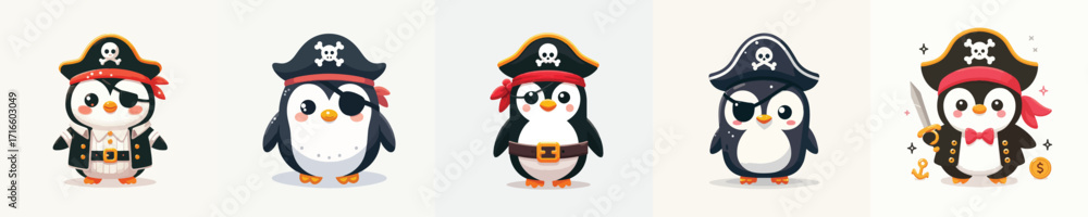 Obraz premium cute penguin vector in pirate costume