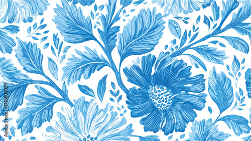 Elegant Blue Floral Wallpaper Vector Design