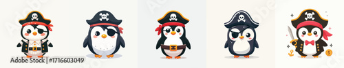cute penguin vector in pirate costume