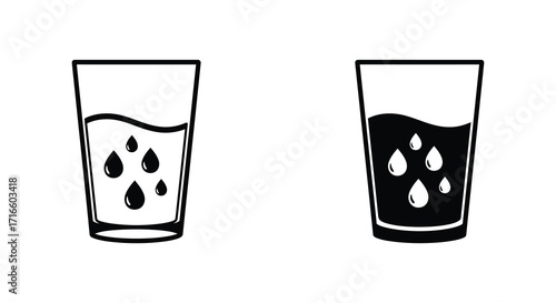 Two simple glass icons one with light liquid and one dark