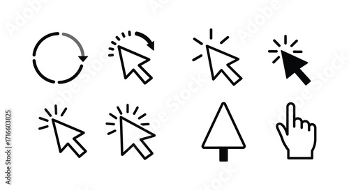 Various black and white cursor and hand icons displayed in a row