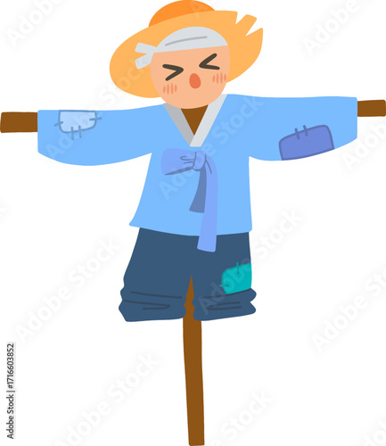 Autumn farming scarecrow design line illustration