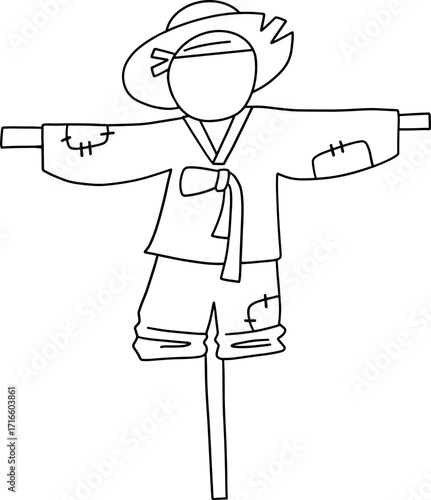 Autumn farming scarecrow design line illustration