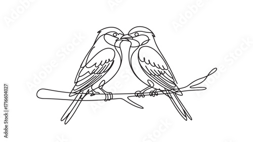 Two birds sharing a tender moment on a branch symbolizing love connection and unity in nature