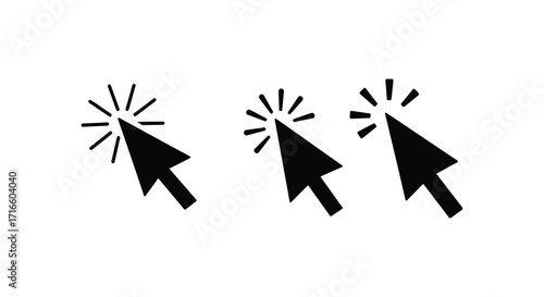 Three black cursor arrows pointing to the right on white background