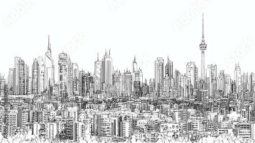 Urban skyline with reflection - Double exposure cityscape vector illustration