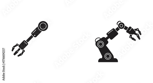 Two black robotic arms depicted in a simple isolated illustration style