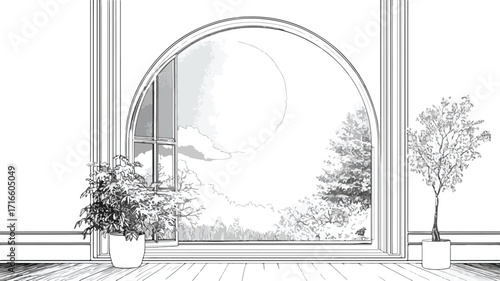 Full Moon Shining Through Window Vector Illustration