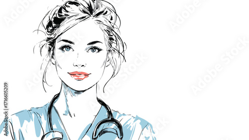 Professional Nurse with Stethoscope Vector Illustration