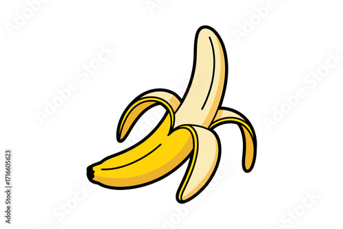 Illustration of Partially Peeled Banana Fresh Fruit and Healthy Food Choice Graphic Resource for Designs and Marketing