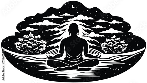 A vector illustration of a woman in a lotus pose, a tranquil silhouette for yoga and meditation