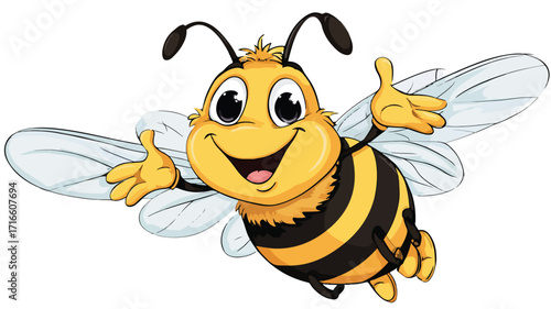 Cheerful Cartoon Bee Waving in Vector Illustration