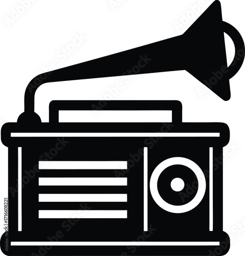 Hand Crank Radio Light Silhouette Vector Art Illustration
