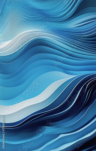 Flowing Waves of Blue Paper Create an Abstract Pattern in a Modern Design Setting.