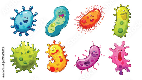 Vibrant Cartoon Bacteria Set for Creative Designs