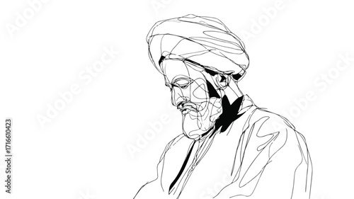 Elegant Continuous Line Drawing of a Muslim Arabic Man Vector Illustration