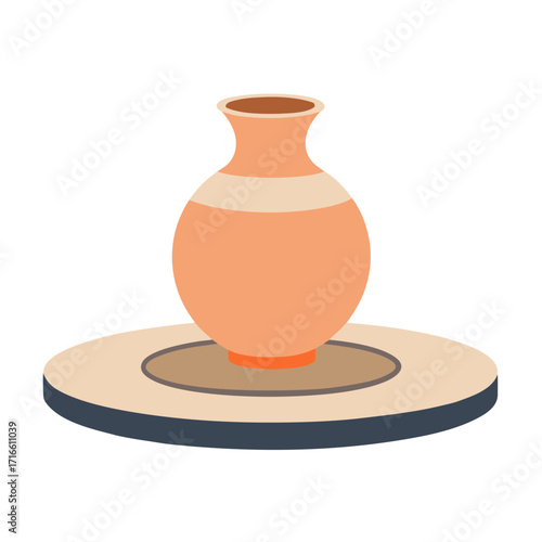 A simple orange ceramic vase on a potter s wheel