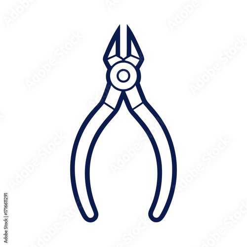 Simple icon of white diagonal cutting pliers with dark blue outline