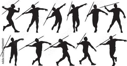 Athlete javelin throw silhouette, sports competition, track and field, running motion, strength training, Olympic sport, athletic movement, outdoor performance, fitness, power