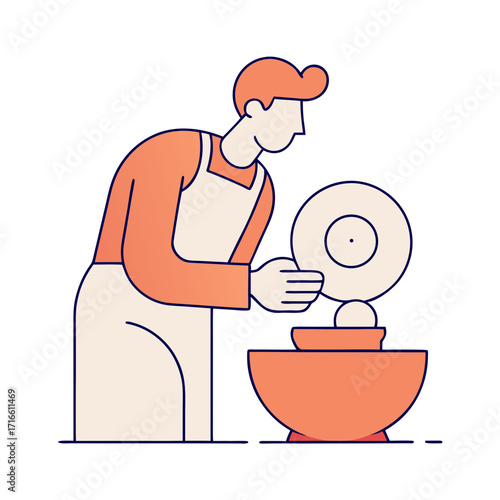 Baker kneading dough on a countertop with a large bowl