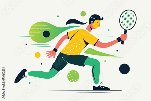 Dynamic pickleball player in action with modern abstract design elements for vibrant sports concepts and active lifestyle campaigns now