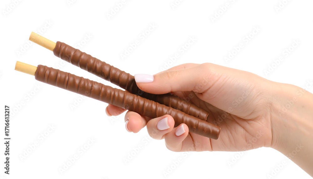 Naklejka premium Hand holding chocolate-covered sticks