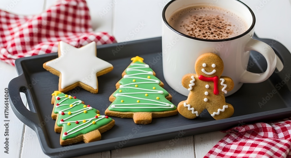 Fototapeta premium Christmas cookies and hot chocolate holiday treat festive season food