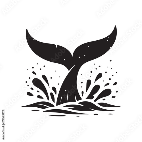 whale tail breaching surface with splash vector silhouette clip art logo design illustration