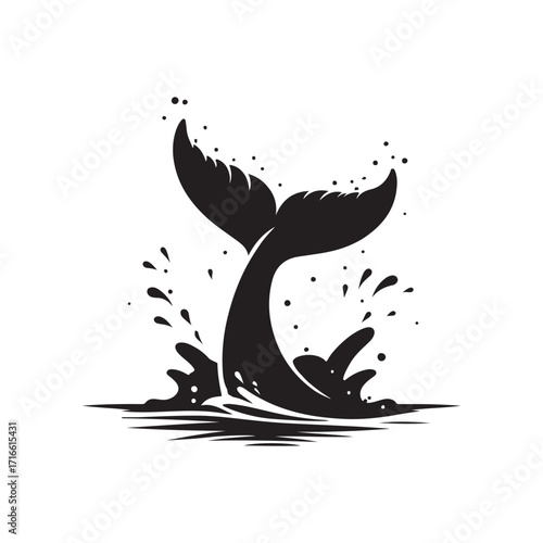 whale tail breaching surface with splash vector silhouette clip art logo design illustration
