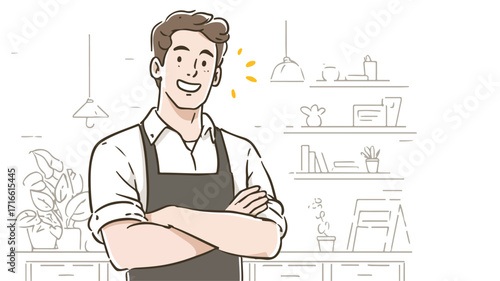 Smiling Male Retail Clerk Leaning In Professionally