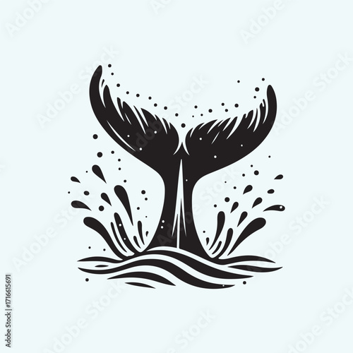 whale tail breaching surface with splash vector silhouette clip art logo design illustration