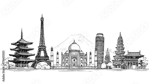 Famous Landmarks of Asia Vector Illustration for Design Projects