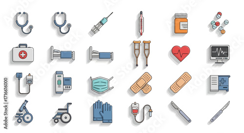 Collection of Medical Instruments and Healthcare Icons.