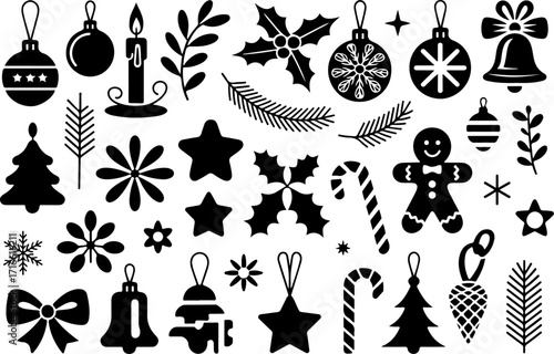 Christmas Tree and Holiday Decorations Icons Set