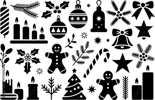 Christmas Tree and Holiday Decorations Icons Set