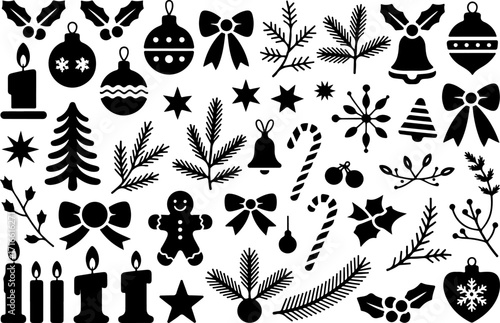 Christmas Tree and Holiday Decorations Icons Set