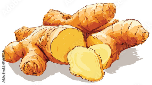 Vibrant Isolated Fresh Ginger Vector Illustration for Culinary Design Projects