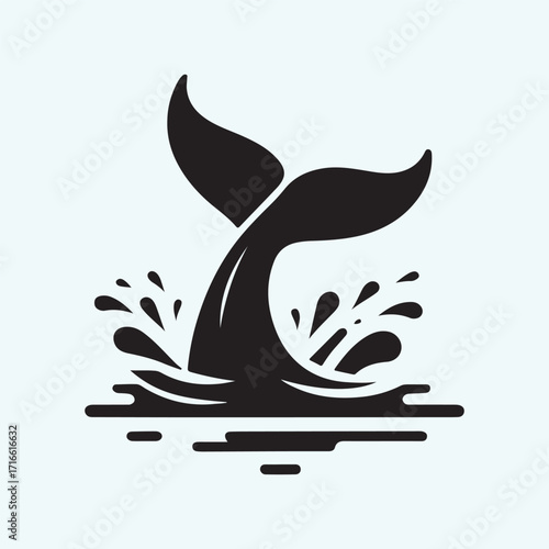 whale tail breaching surface with splash vector silhouette clip art logo design illustration