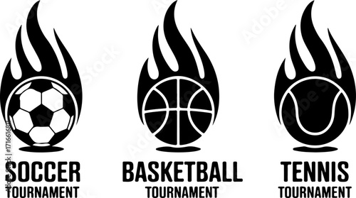 Flaming Sports Tournament Vector Icons Bundle