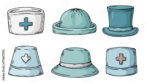 Medical Hats Cartoon Style Set for Health Professionals