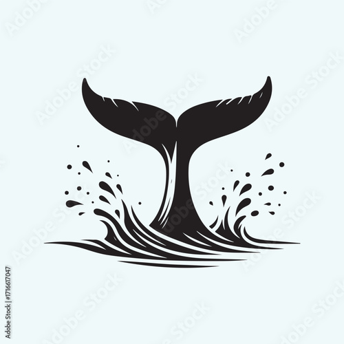 whale tail breaching surface with splash vector silhouette clip art logo design illustration
