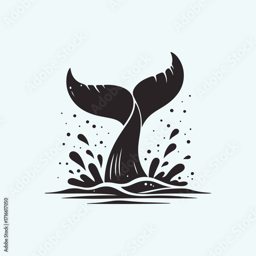 whale tail breaching surface with splash vector silhouette clip art logo design illustration