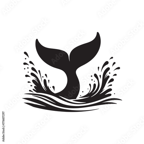 whale tail breaching surface with splash vector silhouette clip art logo design illustration