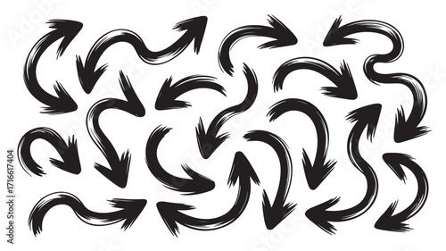 Collection of hand-drawn black arrows perfect for design projects needing direction movement or guidance