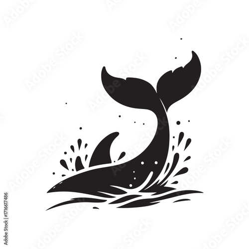 whale tail breaching surface with splash vector silhouette clip art logo design illustration
