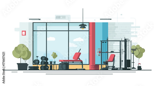Modern Gym Interior with Workout Equipment - Professional Fitness Center Design