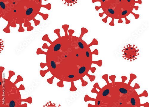 red coronavirus illustration, stylized virus particles, vector design, medical icon set, pandemic awareness, covid-19 graphic art