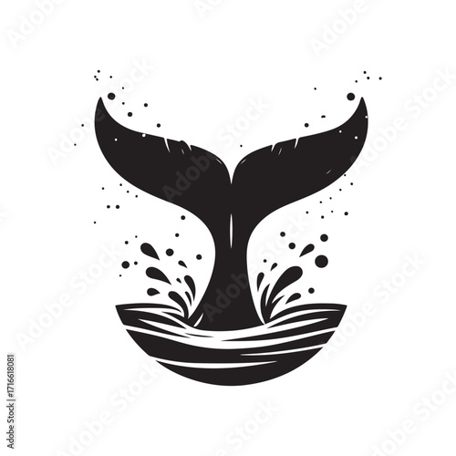 whale tail breaching surface with splash vector silhouette clip art logo design illustration