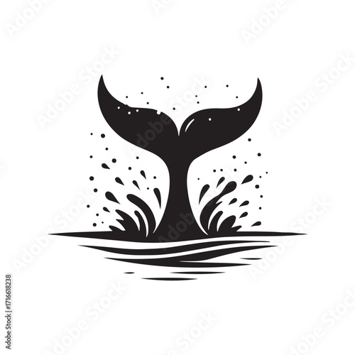 whale tail breaching surface with splash vector silhouette clip art logo design illustration