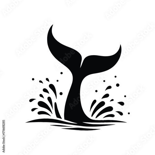 whale tail breaching surface with splash vector silhouette clip art logo design illustration
